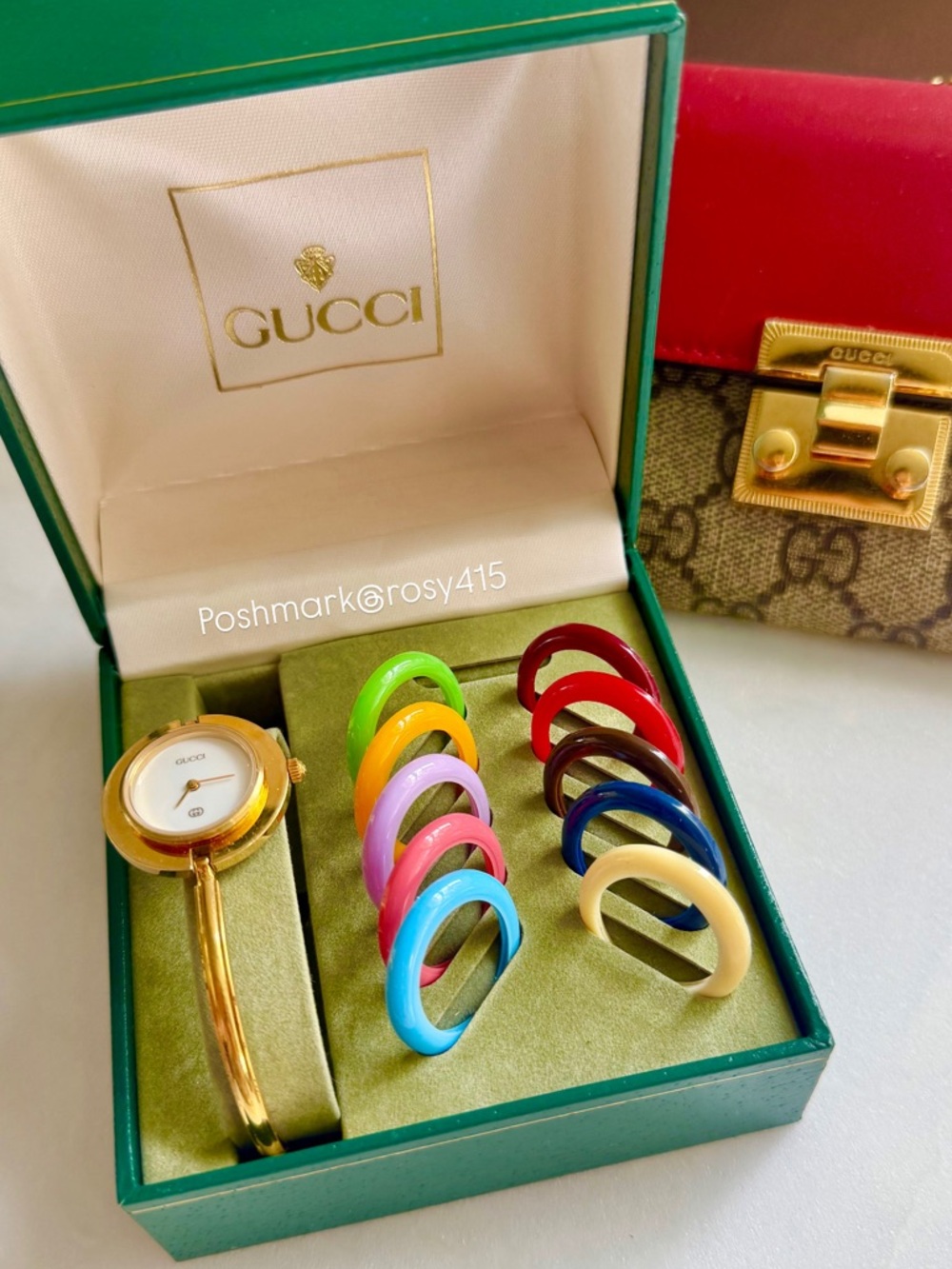 VIRAL🔥GUCCI watch interchangeable bezel circle bracelet watch gold tone Gucci